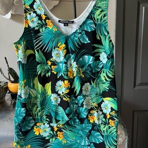 Tropical Floral Sleeveless Floral Blouse Top